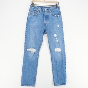 Levis 501 Jeans Womens 27 Blue Distressed Button Fly Premium Original Fit
